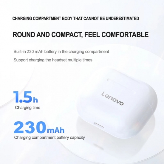 New Original Lenovo Lp40 Tws Wireless Earphone Bluetooth 5-0 Dual Stereo Noise Reduction Bass Touch Control Long Standby 230Mah