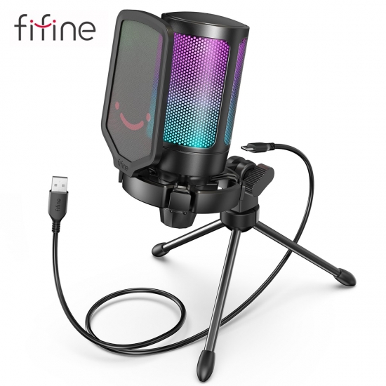 Fifine Ampligame Usb Microphone For Gaming Streaming With Pop Filter Shock Mount-amp;Amp;Gain Control,Condenser Mic For Pc-Mac -a6V
