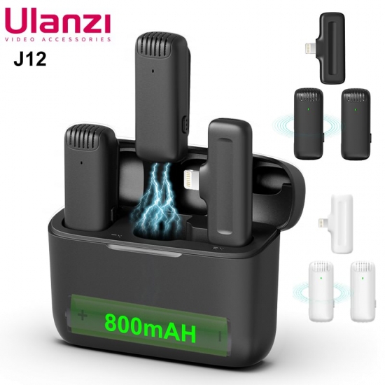 Ulanzi J12 Portable Wireless 20M Lavalier Microphone Transmitter And Receiver Clip Lable Audio Video Mic With Type-c Lightning