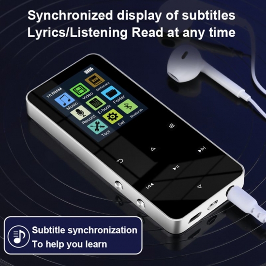 New2-0 Inch Metal Touch Mp3 Mp4 Music Player Bluetooth 5-0 Supports Card, With Fm Alarm Clock Pedometer E-book Built-in Speaker