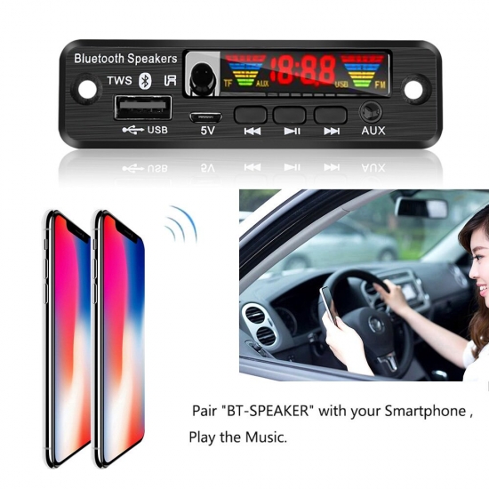 Tws Bluetooth 5-0 Ape-Mp3 Decoder Board 5V Wireless Fm Radio Mp3 Player Support Tf Card Usb Aux Audio Decording Board Handsfree