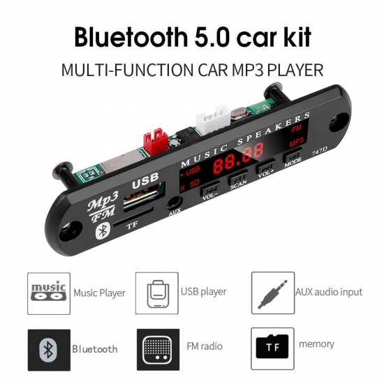 Mp3 Player Decoder Board Fm Radio Tf Usb 3-5 Mm Aux Module V5-0 Bluetooth Receiver Car Kit Audio For Iphone 8 Xs Xiaomi Mi