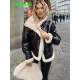 T Moda Women Fashion Thick Warm Faux Leather Shearling Jacket Coat Vintage Long Sleeve Flap Pocket Female Outerwear Chic Tops