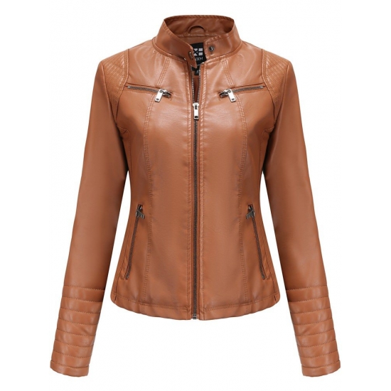 Women Faux Leather Jacket Autumn Winter Long Sleeve Plus Size Fashion Ladies Solid Zipper Biker Coat Female Casual Outwear 3Xl