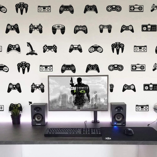 39Pcs Video Game Controller Joysticker Wall Sticker Playroom Kids Room Gaming Zone Gamer Xbox Ps Wall Decal Bedroom Vinyl Decor