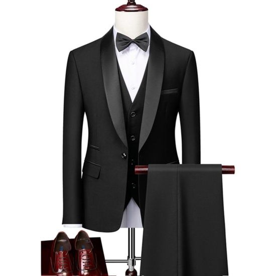 Men Skinny 3 Pieces Set Formal Slim Fit Tuxedo Prom Suit - Male Groom Wedding Blazers High Quality Dress Jacket Coat Pants Vest