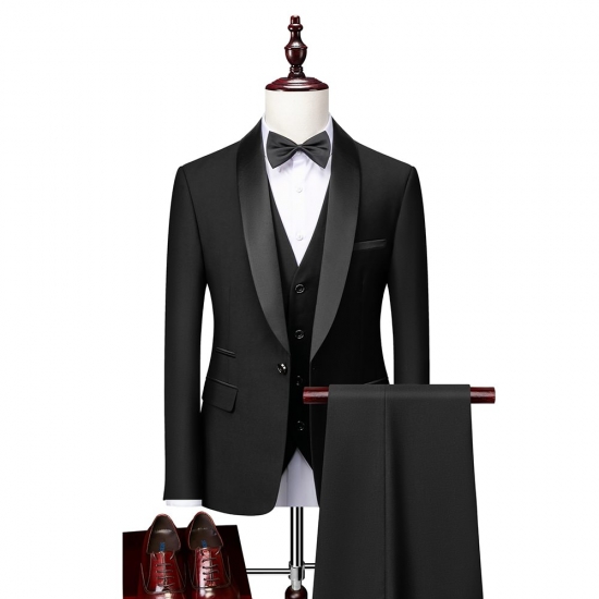 Men Skinny 3 Pieces Set Formal Slim Fit Tuxedo Prom Suit - Male Groom Wedding Blazers High Quality Dress Jacket Coat Pants Vest