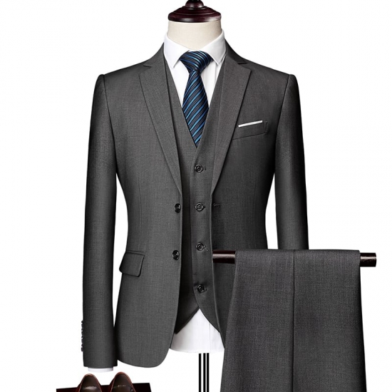 (Jacket + Vest + Pants) Men-s Suit Three-piece Suit, New Solid Color Slim-fit Boutique Business Fashion Men-s Clothing Suit Set