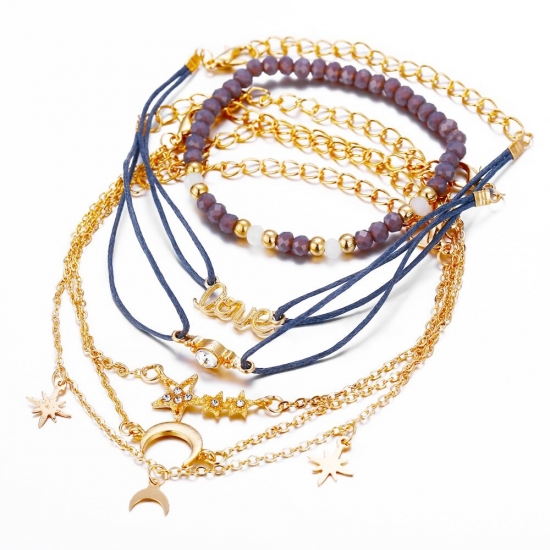6Pcs Of Set Jewelry Ladies Simple Temperament Fashion New Love Pentagram Moon Bracelet