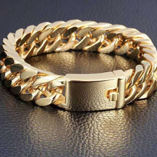 1Pcs Retro 18K Gold Plated Bracelet For Men Personality Hip Hop Double Buckle Trend Domineer Fashion Bracelets