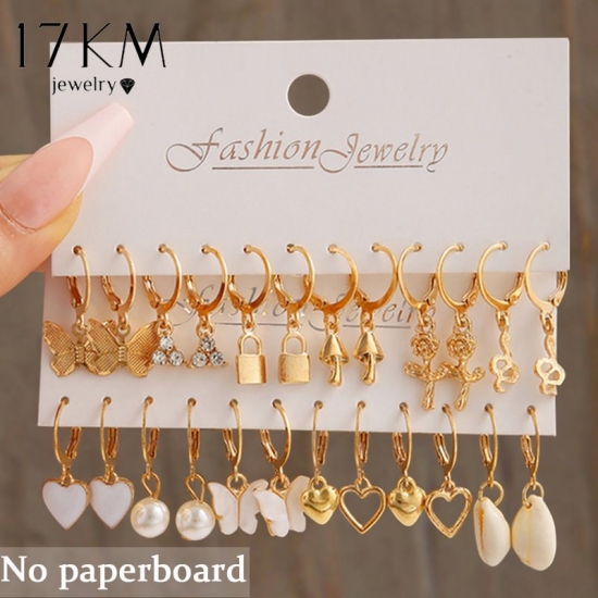17Km Butterfly Twist Hoop Earrings Set Heart Hollow Dangle Earrings For Women Metal Gold Color Stud Earrings Trendy Jewelry 2022