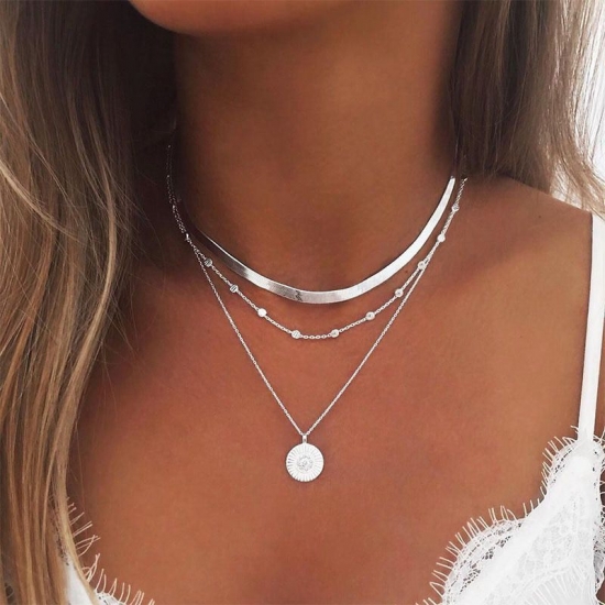 925 Sterling Silver Three-layer Round Necklace Simple Snake Chain Charm Ball Chain Party Gift For Women-s Exquisite Jewelry