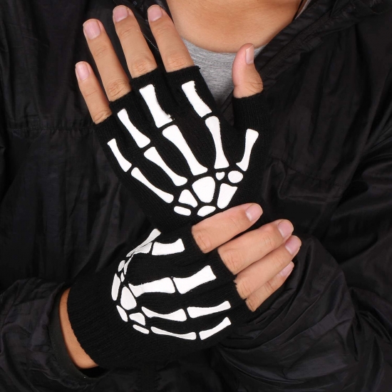 Black Fluorescence Half Finger Gloves Ghost Claw Knitted Gloves Finger Glue Skull