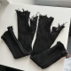 1Pair Black Tattered Punk Unisex Fingerless Cuff Knit Gloves Women Men Elbow Length Mittens Broken Stretch Arm Warmer Gloves