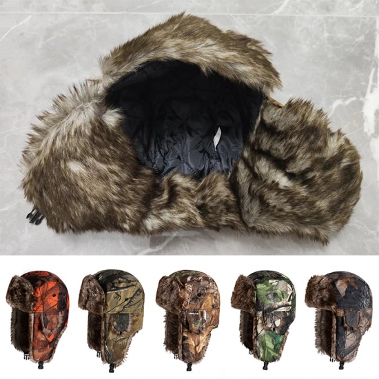 Old Man Earflap Hat Lei Feng Hat Camouflage Warm Winter Elderly Hat Cap Thick Flaps Ski Hat Colorful Fashion Unisex Warm Outdoor