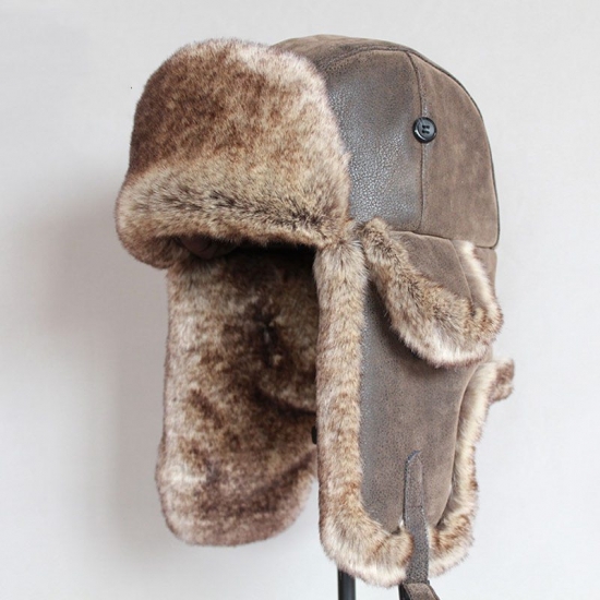 Bomber Hats Winter Men Warm Russian Ushanka Hat With Ear Flap Pu Leather  Fur Trapper Cap  Earflap For Women