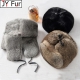 Rabbit Fur Cap Man Winter Genuine 100% Fur Bomber Hat Windproof Warm Earmuffs Male Flat Grey-Black Russian Hat Fitted Casquette