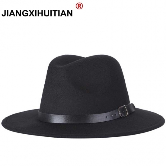 2022 New Fashion Men Fedoras Women-s Fashion Jazz Hat Summer Spring Black Woolen Blend Cap Outdoor Casual Hat X Xl