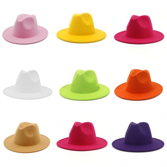 Men Fedora Unisex Solid Color Fedora Hat Women-s 21-color Wide Brim Jazz Top Hat Autumn Winter British Retro Panama Hat