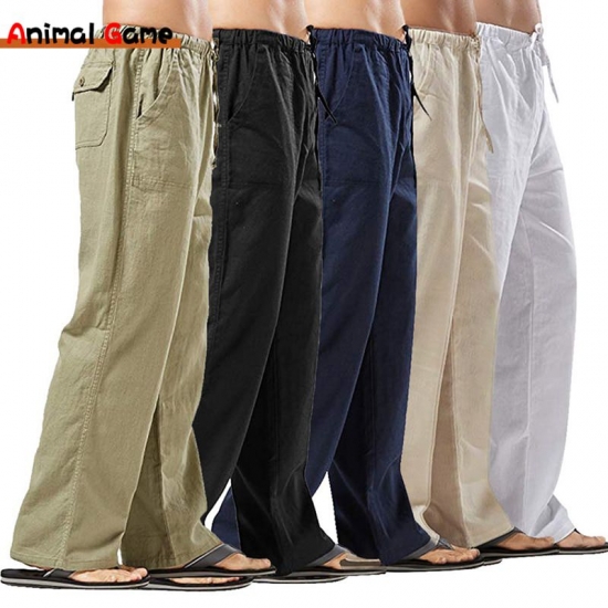 Spring Linen Wide Men Pants Korean Trousers Oversize Cotton Streetwear Male New Yoga Pants Casual Men Clothing Sweatpants