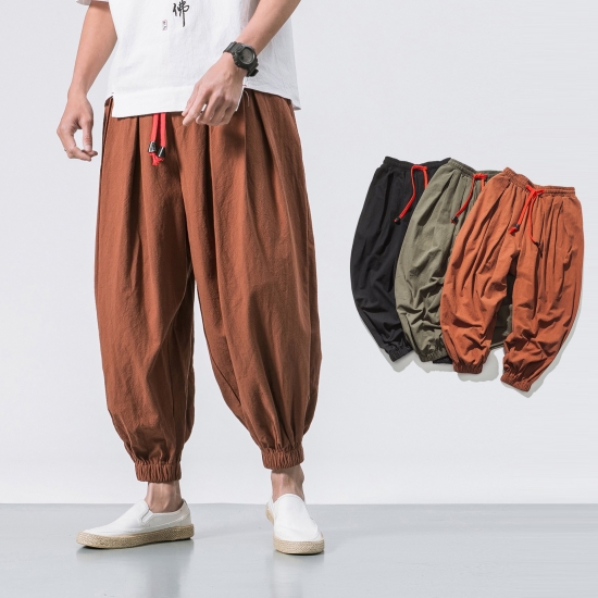 Fgkks Spring Men Loose Harem Pants Chinese Linen Overweight Sweatpants High Quality Casual Brand Oversize Trousers Male