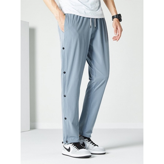 Summer Quick Dry Sweatpants Men Sportswear Side Button Breathable Mesh Loose Casual Track Pants Straight Jogger Trousers