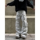 Street Popular White Multi-pocket Overalls Men-s Harajuku Style Loose Casual Trousers Straight Mopping Pants Autumn New