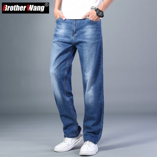 6 Colors Spring Summer Men-s Thin Straight-leg Loose Jeans Classic Style  Advanced Stretch Baggy Pants Male Plus Size 40 42 44