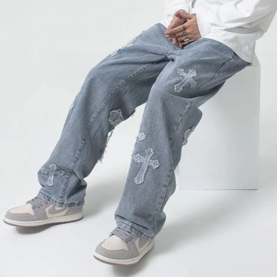 2023 Fashion Trousers Cross Denim Pants Streetwear Hip Hop Low Rise Baggy Jeans For Men Korean Y2K Women Cargo Pants Punk Clothe