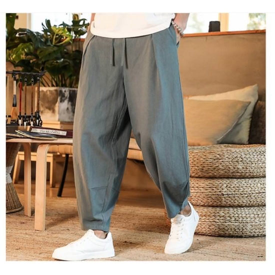 Japanese Loose Men-s Cotton Linen Pants Male Summer New Breathable Solid Color Linen Trousers Fitness Streetwear Plus Size M-5Xl
