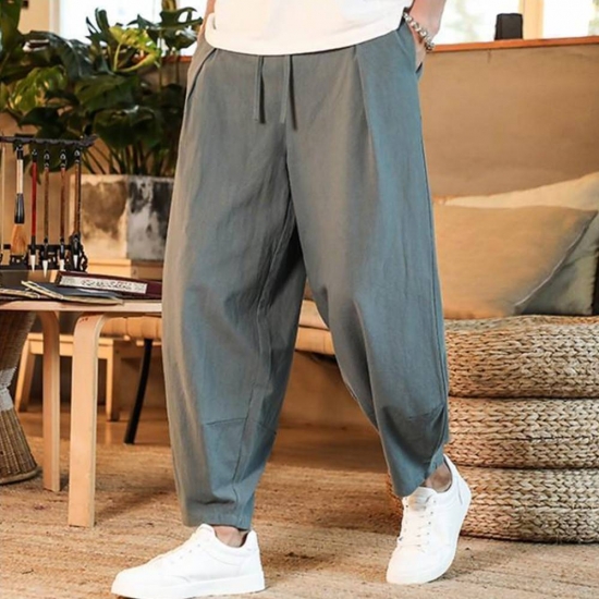 Men-s Pants Cotton And Linen Male Summer New Solid Color Mens Trousers Loose Fitness Baggy Streetwear Plus Size M-5Xl