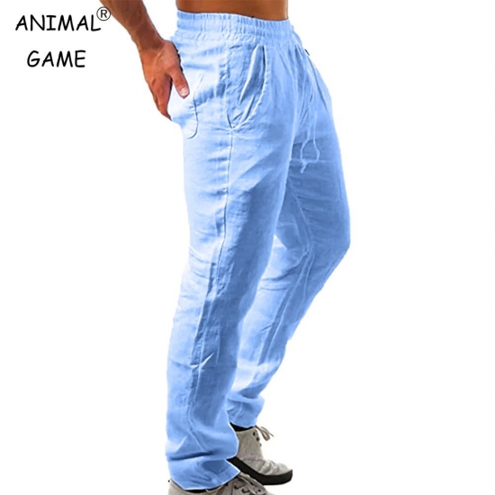 Korean Summer Men-s Linen Pants New Breathable Solid Color Comfortable Pants Fitness Yoga Jogging Sweatpants Streetwear