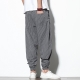 Spring Summer Disc Buckle Striped Harem Pants Mens Breathable Cotton Linen Pencil Pants Buckle Casual Bloomers Fashion Trousers