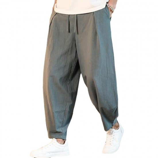 Cotton And Linen Loose Men-s  Pants Male Summer New Breathable Solid Color Linen Trousers Fitness Streetwear