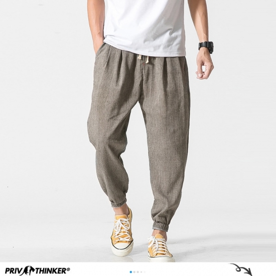 Privathinker Cotton Linen Casual Harem Pants Men Joggers Man Summer Trousers Male Chinese Style Baggy Pants 2023 Harajuku Clothe