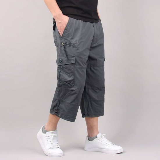 Men-s Cargo Shorts Summer Loose Casual Pants Elastic Waist Large Size Outdoor Jogging Sweatpants Trend Multi Pockets