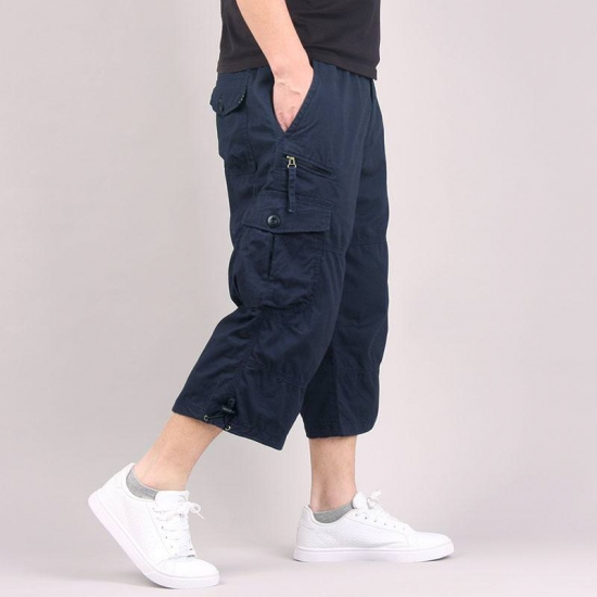 Men-s Cargo Shorts Summer Loose Casual Pants Elastic Waist Large Size Outdoor Jogging Sweatpants Trend Multi Pockets