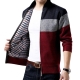 Spring Winter New Men-s Cardigan Single-breasted Fashion Knit  Plus Size Sweater Stitching Colorblock Stand Collar Coats Jackets