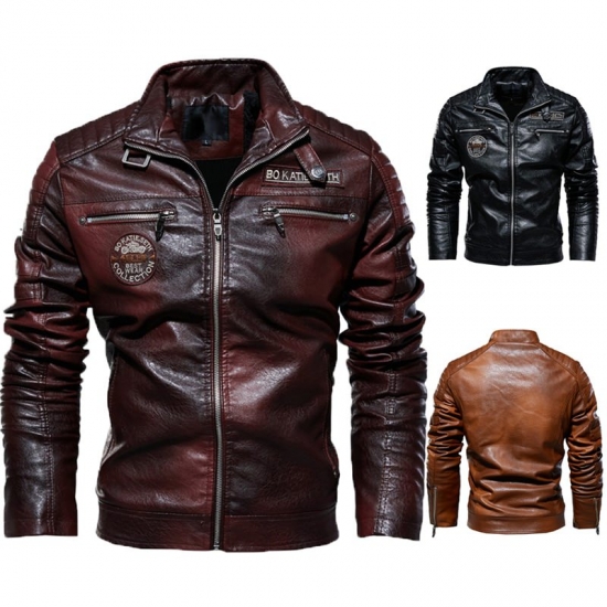New Men-s Autumn And Winter Men High Quality Fashion Coat Leather Jacket Motorcycle Style Casual Jackets Black Warm Overcoat