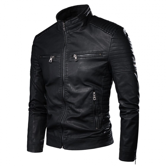 Zrez Men Autumn Brand New Causal Vintage Leather Jacket Coat Men Spring Outfit Design Motor Biker Pocket Pu Leather Jacket Men