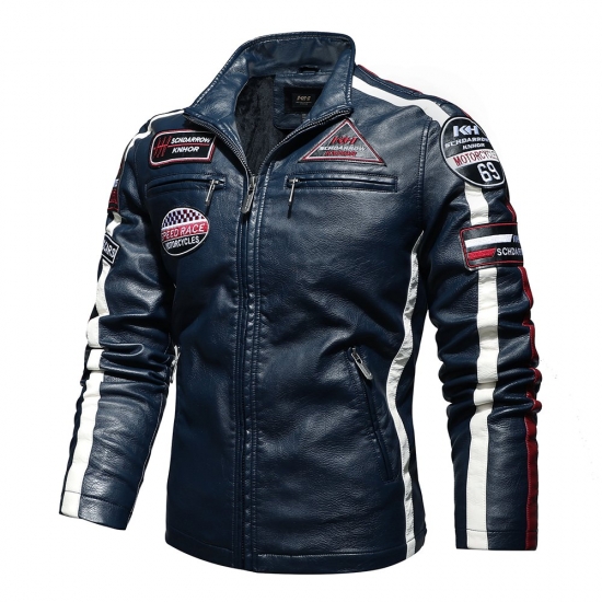Mens Vintage Motorcycle Jacket 2023 Men Fashion New Biker Leather Jacket Male Embroidery Bomber Coat Winter Fleece Pu Overcoat