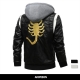 2021 New Spring Leather Men-s Jacket Removable Hoodied Scorpion Embroidery Motorcycle Jacket Men Slim Fit Leather Mens Jackets