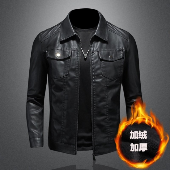 Men-s Motorcycle Leather Jacket Large Size Pocket Black Zipper Lapel Slim Fit Male Spring And Autumn High Quality Pu Coat M-5Xl