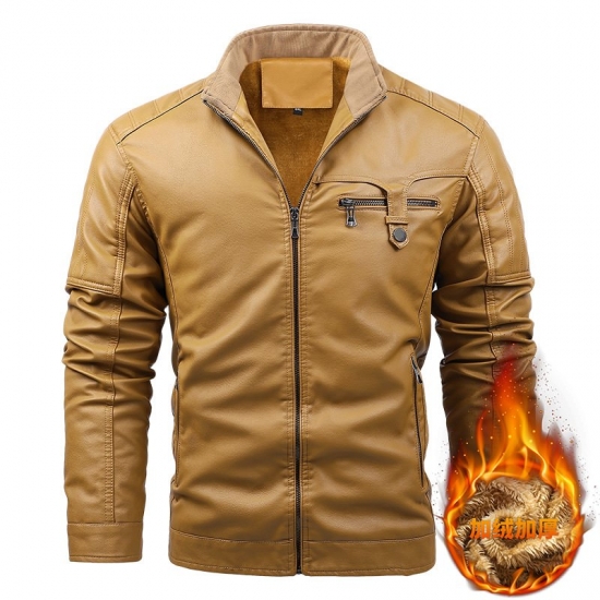New Fleece Leather Jacket Mens Plus Velvet Men Winter Warm Motorcycle Thickened Leather Coat Man Fleece Autumn Pu Leather Coats