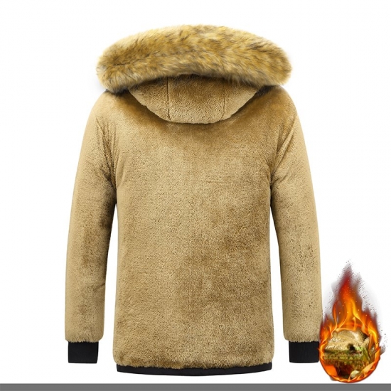 2023 New Men Winter Parka Fleece Lined Thick Warm Hooded Fur Collar Coat Male Size 5Xl Plush Jacket Autumn Work Outwearing Black