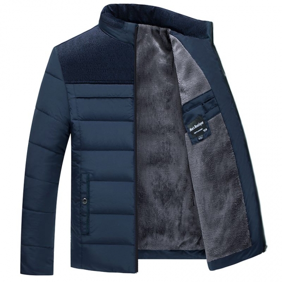 Men-s Plush Thickened Parkas Stand Collar Winter Jacket Men-s Parker Coat Winter Warm Thick Zipper Coat Padded Overcoat For Men