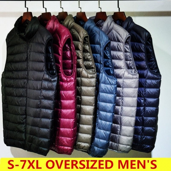 Men-s Sleeveless Puffer Jacket 2023 New Autumn Spring Lightweight Water-resistant Packable Men Down Vest Coat Plus Size 5Xl 6Xl
