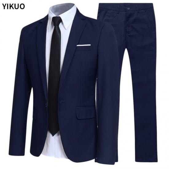 Men Blazers 2 Pieces Sets Formal 3 Suits Full Business Korean 2022 Pants Blue Coats Wedding Elegant Jackets Luxury