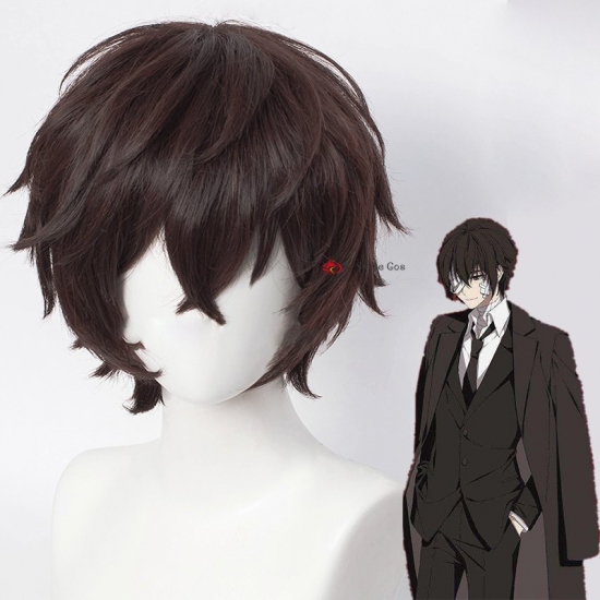 Dazai Osamu Wig Anime Bungo Stray Dogs Cosplay Short Brown Black Heat Resistant Synthetic Hair Halloween Party Wigs + Wig Cap