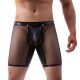Men-s Sexy Boxer Shorts Removable Pu Penis Pouch Crotchless Underwear U Convex Open Butt Trunks See Through Mesh Exotic Lingerie